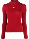 Courrèges Rib Knit Mock Neck Sweater In Red