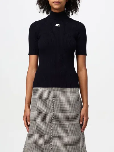 Courrèges Black Reedition Short Sleeves Rib Knit Sweater