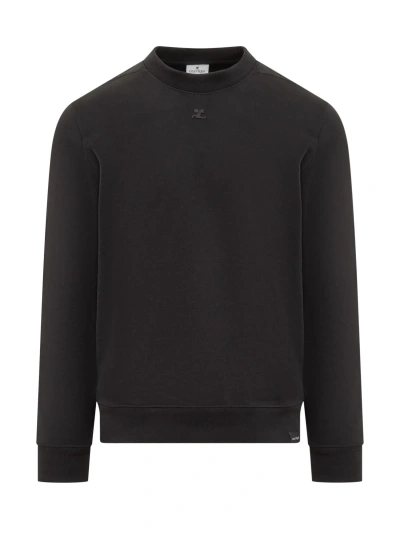 Courrèges Logo-embroidered Fleece Sweatshirt In Black