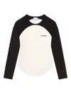 Courrèges Long-sleeved Contrast T-shirt With Rounded Hem And Logo Print In White
