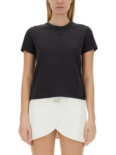 Courrèges Logo-embroidered Cotton T-shirt In Black