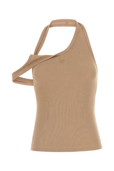Courrèges Ribbed Halterneck Tank Top With Asymmetric Design In Brown
