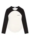 Courrèges Long-sleeved Contrast T-shirt With Rounded Hem And Logo Print In Black