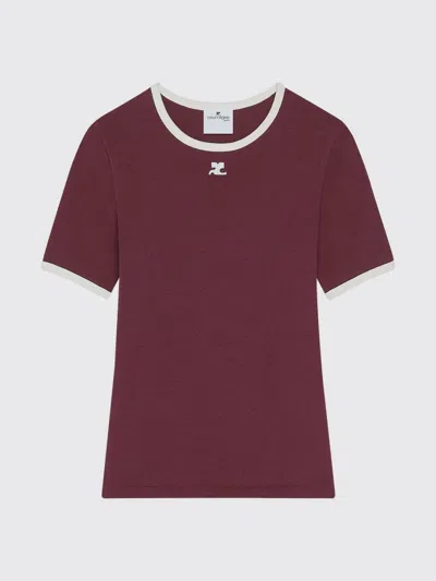 COURRÈGES T-SHIRT COURRÈGES WOMAN COLOR BURGUNDY,H43779050