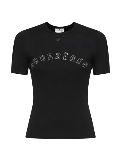 Courrèges Crew Neck Fitted Silhouette Short Sleeves In Black