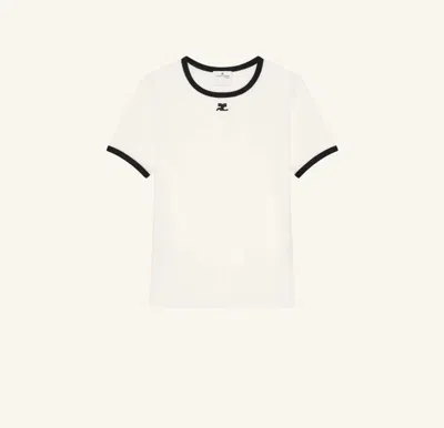 Courrèges Courreges Women Cotton T-shirt With Contrasting Profiles In White
