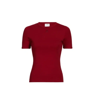 Courrèges Signature Contrast Cotton T-shirt In Ruby
