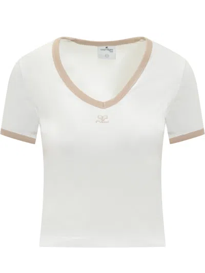 Courrèges T-shirt In White Heritage/sand