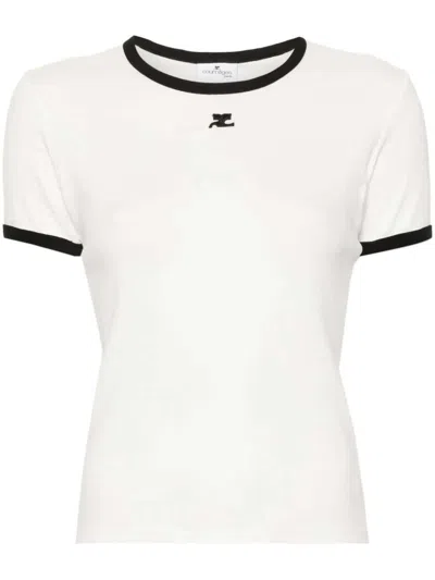 Courrèges Courreges Women Cotton T-shirt With Contrasting Profiles In White