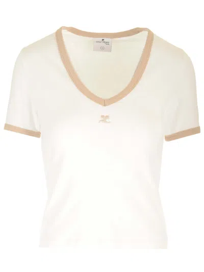 Courrèges T-shirt With Contrasting Hems In White