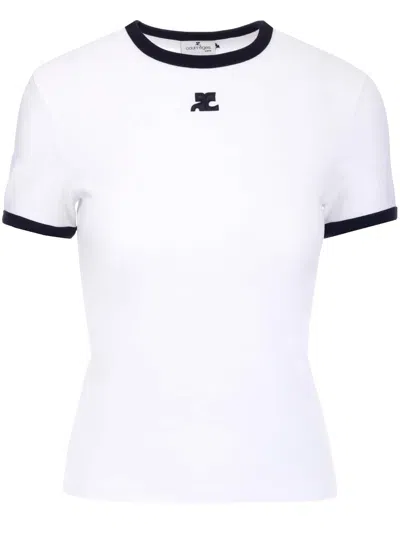 Courrèges T-shirt With Contrasting Profiles In White