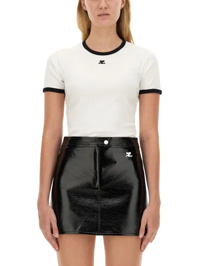 Courrèges Courreges Women Cotton T-shirt With Contrasting Profiles In White