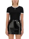 Courrèges Fitted Black T-shirt With Contrasting Trim And Embroidered Logo In Black