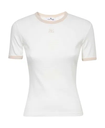 Courrèges T-shirt With Round Neck And Short Sleeves In White