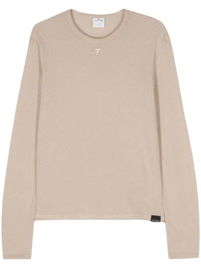 Courrèges T-shirt Ymesh Long Sleeves Men Sand In Cotton In Brown