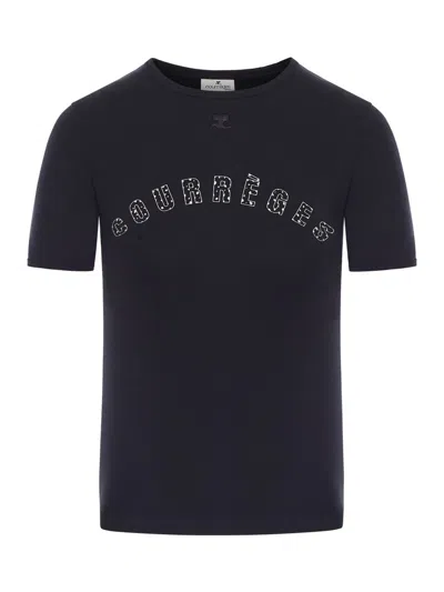 Courrèges Courreges Women Waisted Print Logo T-shirt In Black