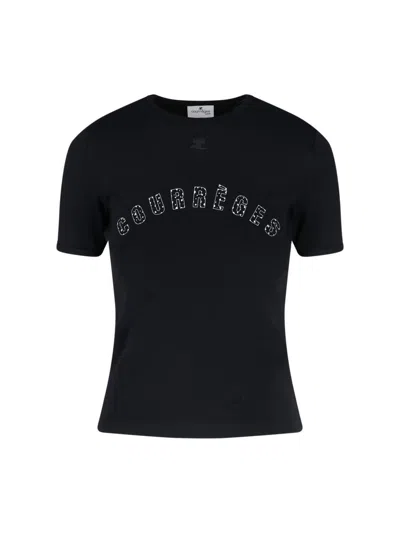 Courrèges Courreges Women Waisted Print Logo T-shirt In Black