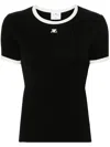 Courrèges Fitted Black T-shirt With Contrasting Trim And Embroidered Logo In Black
