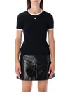 Courrèges Fitted Black T-shirt With Contrasting Trim And Embroidered Logo In Black
