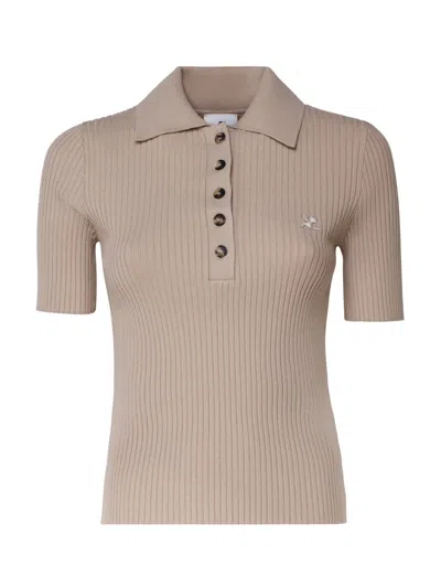 Courrèges Cotton Striped Polo In Brown