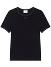 Courrèges Black Cotton T-shirt With Blue Crew Neck And Logo In Nero E Blu Navy