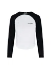 Courrèges Long-sleeved Contrast T-shirt With Rounded Hem And Logo Print In Black