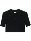Courrèges Mockneck Rib Knit Cropped Top Women Black In Viscose In Black