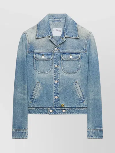 Courrèges Tailored Blazer With Buttoned Cuffs And Pockets In Blue