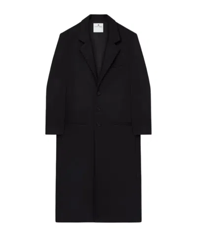 Courrèges Tailored Long Wool Blend Coat In Black