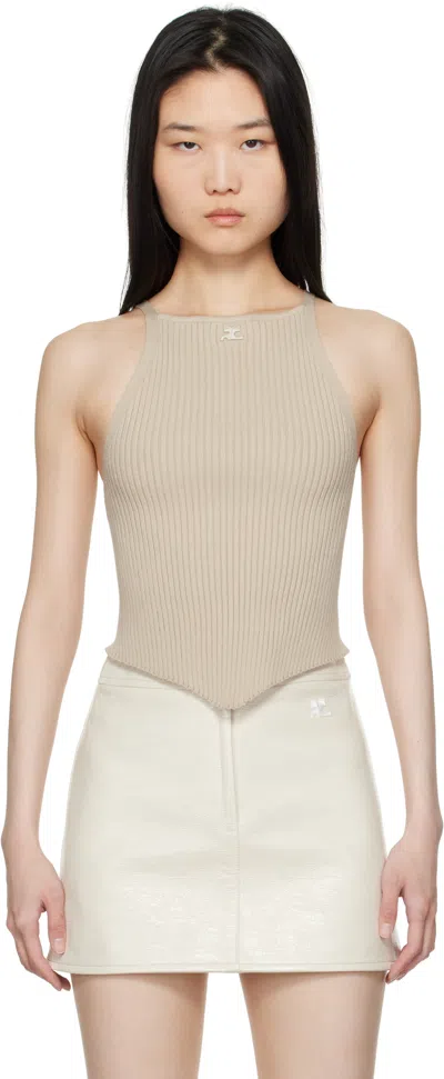 Courrèges Tan Pointy Rib Knit Tank Top In 1054 Cappuccino