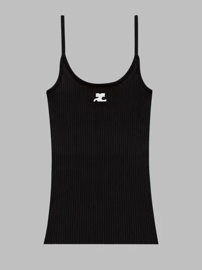 Courrèges Ribbed Slim-fit Tank Top With Scoop Neckline And Logo Detail In Black