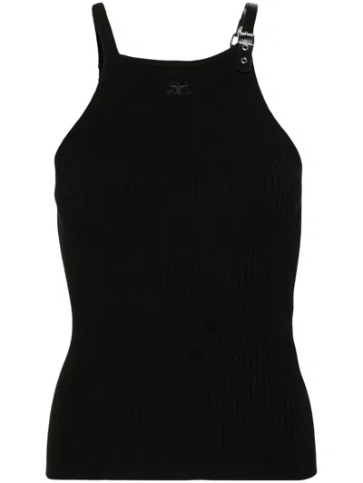 Courrèges Buckle-detail Ribbed Tank Top In Black
