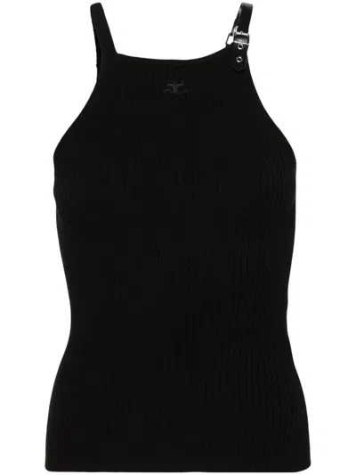 Courrèges Buckle Rib Knit Tank Top In Negre