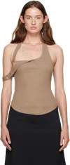 Courrèges Taupe Asymmetric Buckle Tank Top In Brown