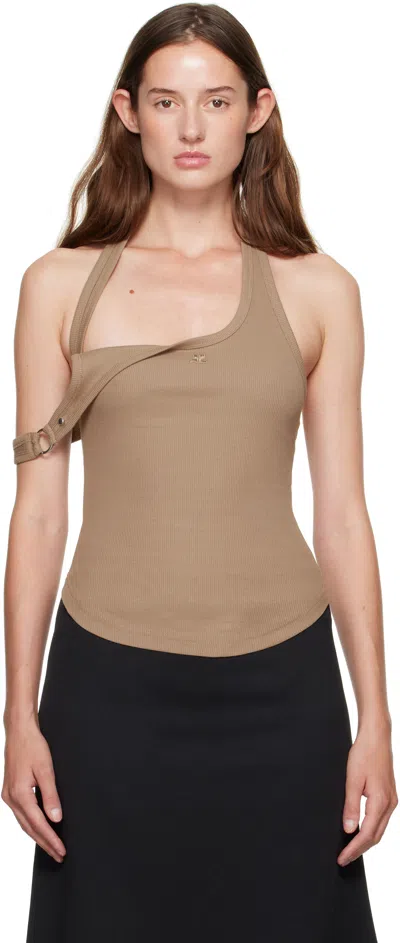 Courrèges Taupe Asymmetric Buckle Tank Top In Brown