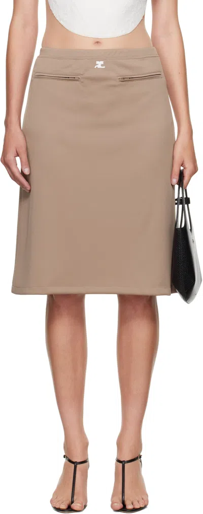 Courrèges Taupe Interlock Tracksuit Midi Skirt In Neutral