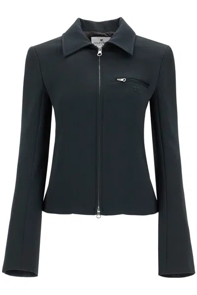 Courrèges Logo-embroidered Zip-fastening Twill Jacket In Black