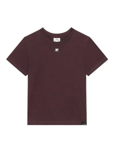 Courrèges Ac Regular Burnt Red Cotton T-shirt In Burgundy