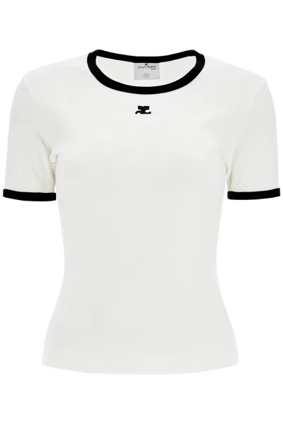 Courrèges Courreges Women Cotton T-shirt With Contrasting Profiles In White