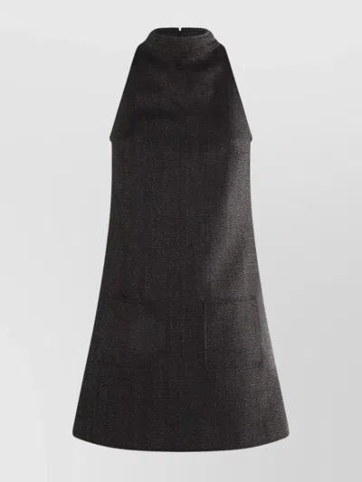 COURRÈGES TEXTURED FABRIC KNEE LENGTH DRESS WITH FRONT POCKETS