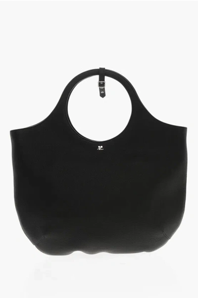 Courrèges Textured Leather Holy Hobo Bag In Black