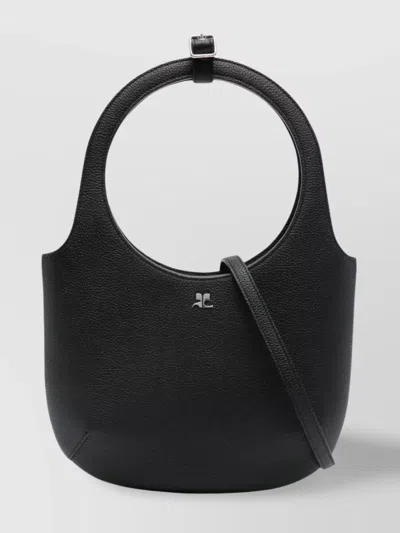Courrèges Textured Shoulder Bag Adjustable Strap In Black