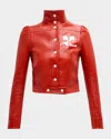 Courrèges Textured Vinyl Crop Jacket In Red