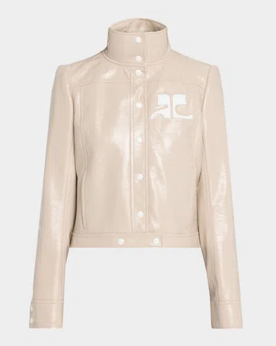 Courrèges Textured Vinyl Crop Jacket In Neutral