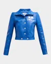 Courrèges Textured Vinyl Crop Jacket In Blue