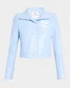 Courrèges Textured Vinyl Crop Jacket In Blue