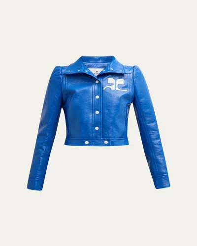 Courrèges Textured Vinyl Crop Jacket In Blue