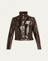 Courrèges Textured Vinyl Crop Jacket In Brown