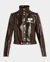 Courrèges Vinyl Blazer With Collared Neck And Long Sleeves In Brown