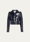 Courrèges Textured Vinyl Crop Jacket In Green
